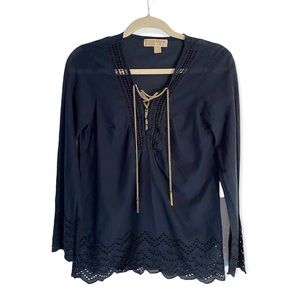 Michael Kors blue and gold chain blouse XS